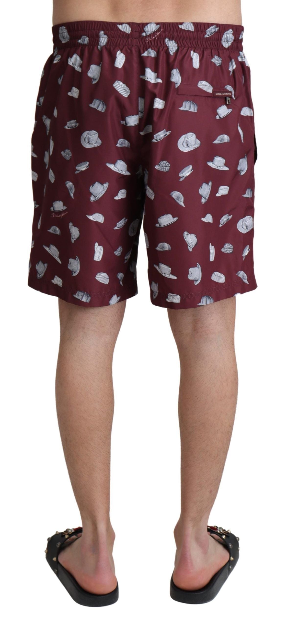 Dolce & Gabbana Maroon Hats Print Beachwear Shorts Men's Swimwear