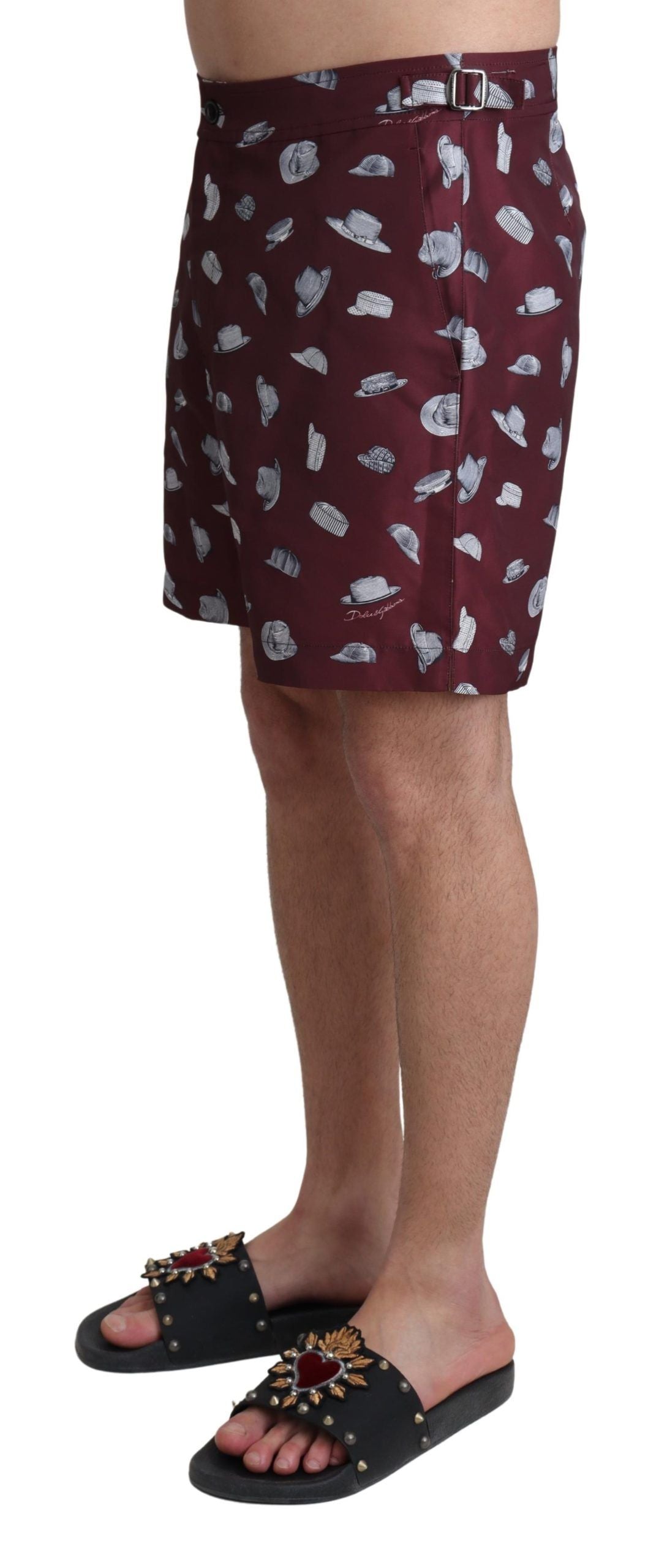 Dolce & Gabbana Maroon Hats Print Beachwear Shorts Men's Swimwear