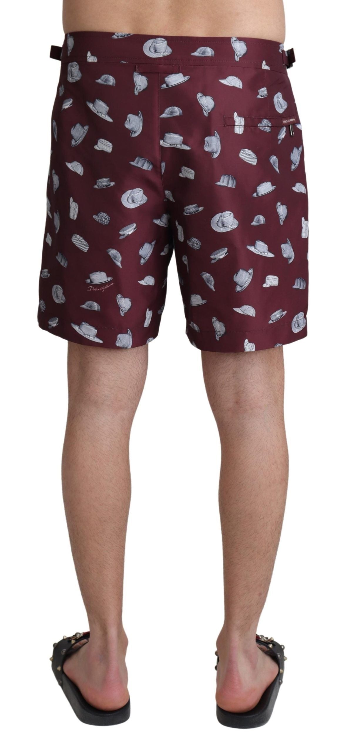 Dolce & Gabbana Maroon Hats Print Beachwear Shorts Men's Swimwear