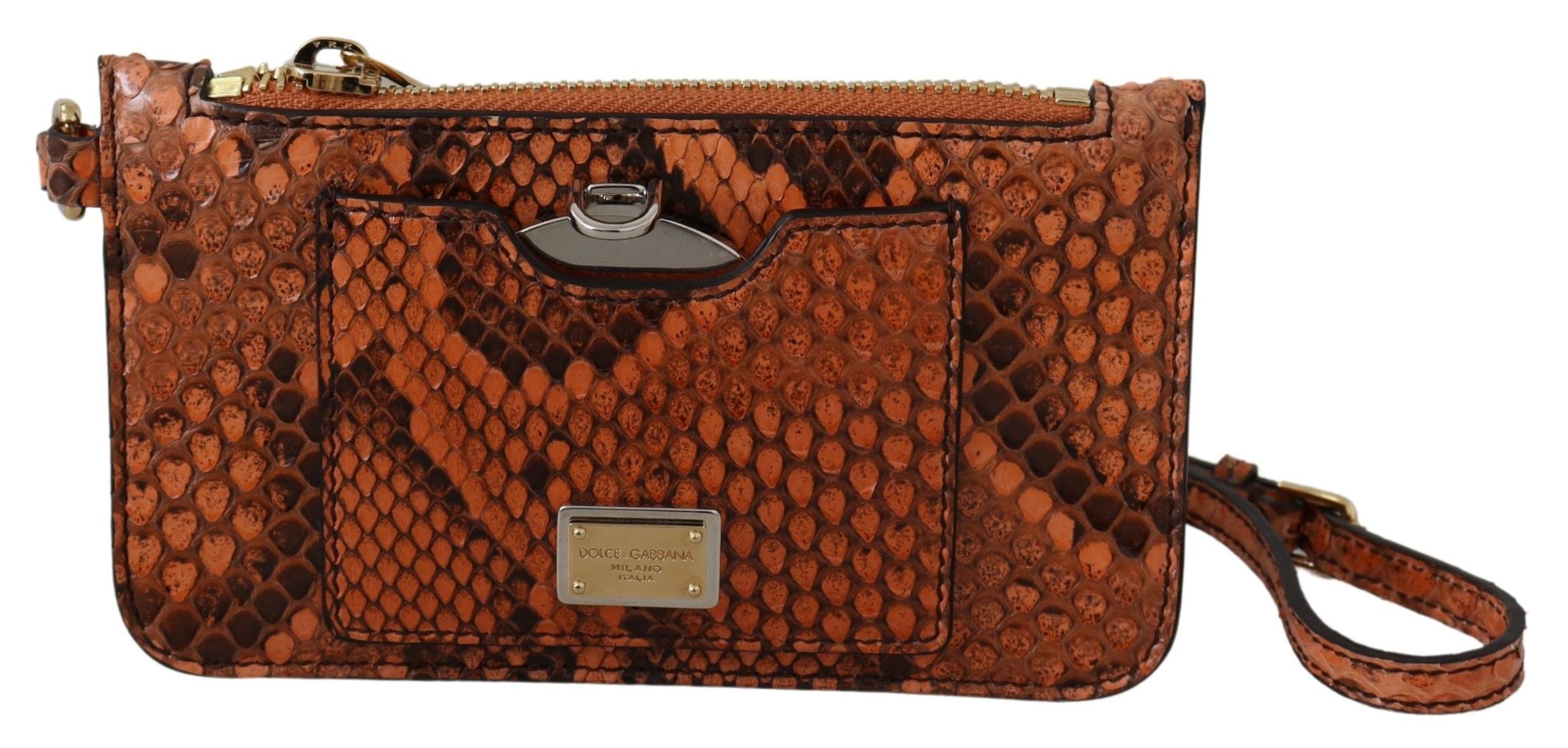 Dolce & Gabbana Brown Leather Coin Purse Wristlet Mirror AGNESE Women's Wallet