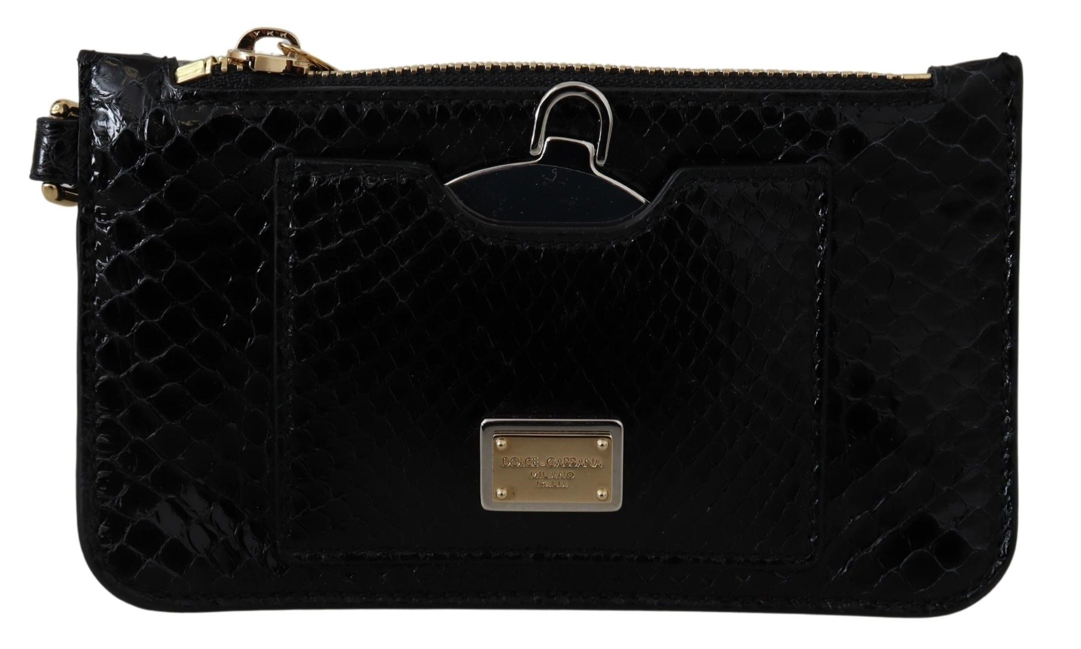Dolce & Gabbana Black Leather Coin Purse Wristlet Mirror Agnese Women's Wallet
