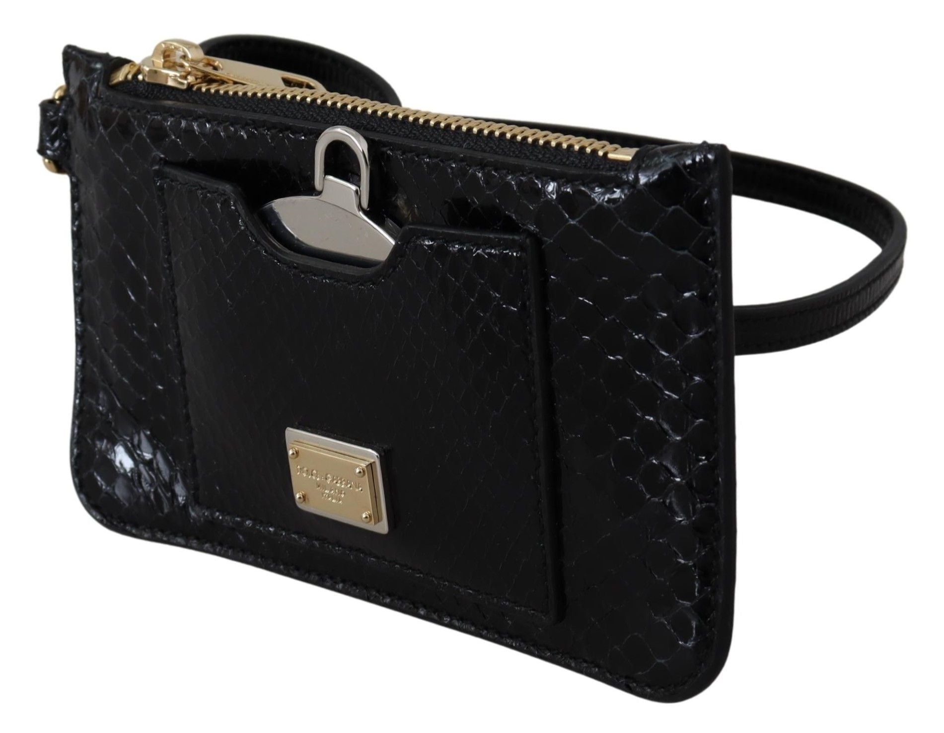 Dolce & Gabbana Black Leather Coin Purse Wristlet Mirror Agnese Women's Wallet