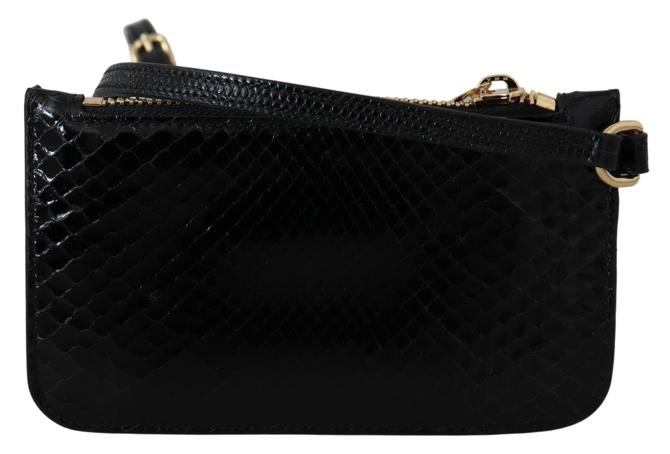 Dolce & Gabbana Black Leather Coin Purse Wristlet Mirror Agnese Women's Wallet