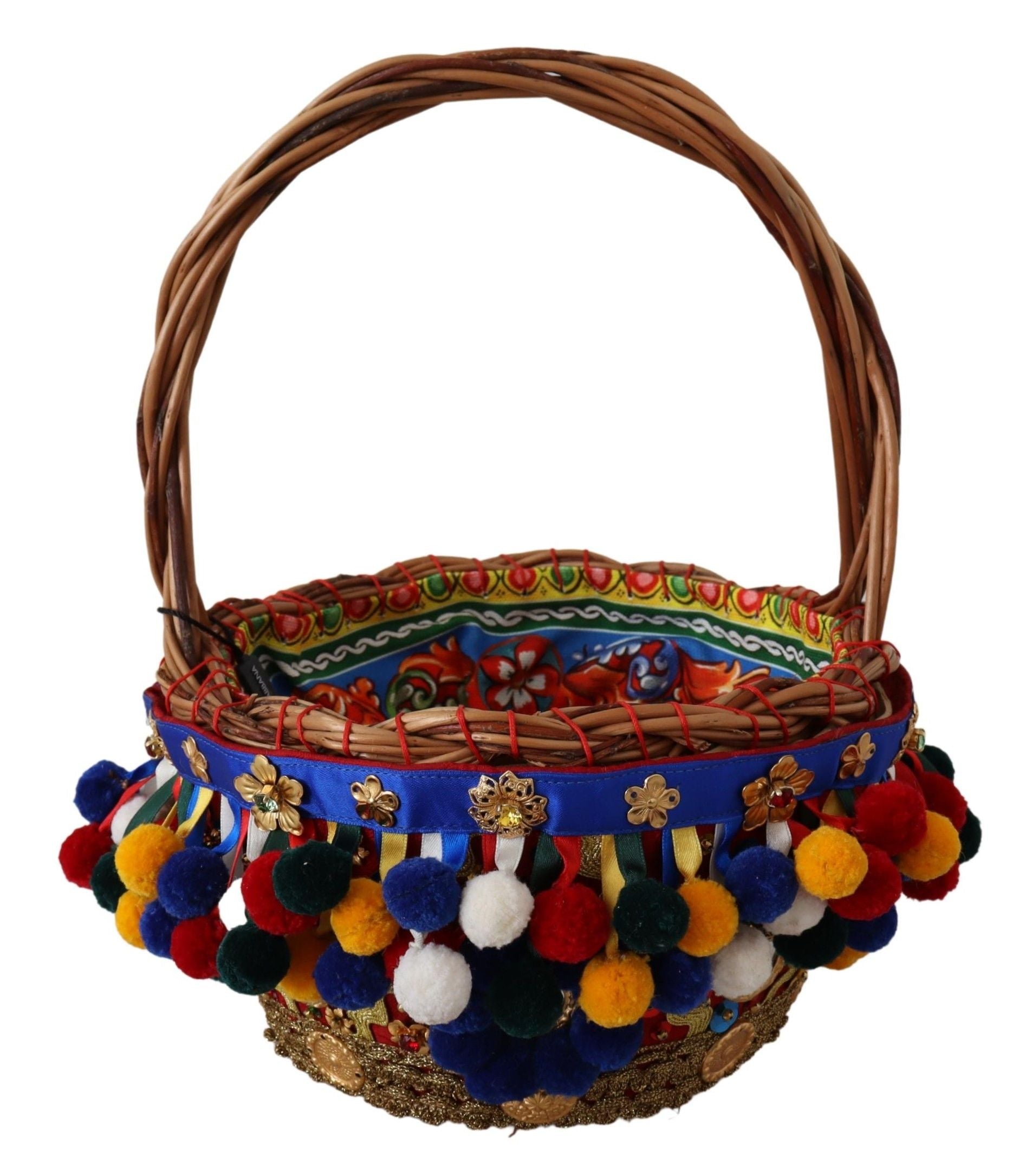 Dolce & Gabbana Multicolor Cotton Embellished Agnese Basket Tote Women's Bag