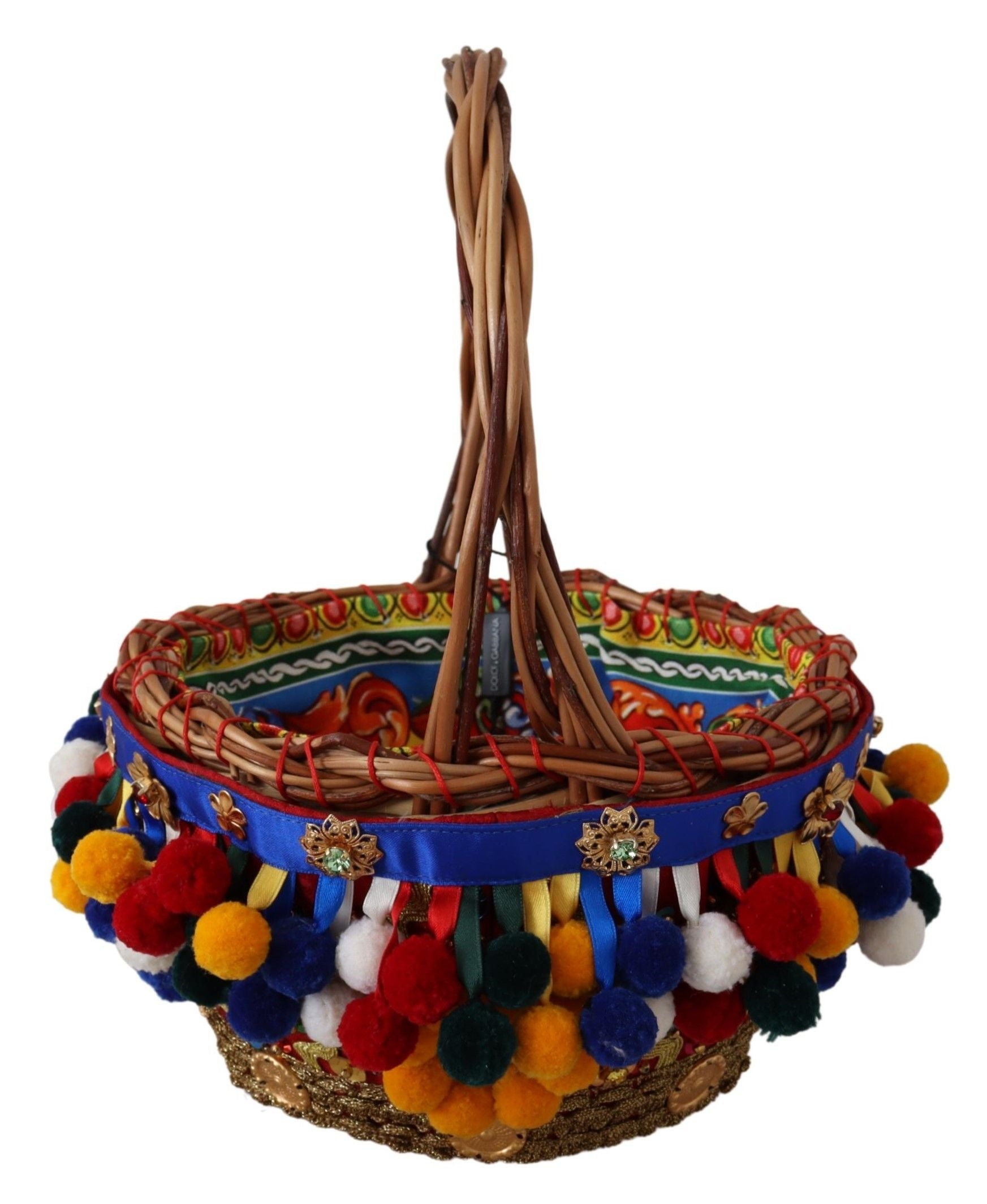 Dolce & Gabbana Multicolor Cotton Embellished Agnese Basket Tote Women's Bag