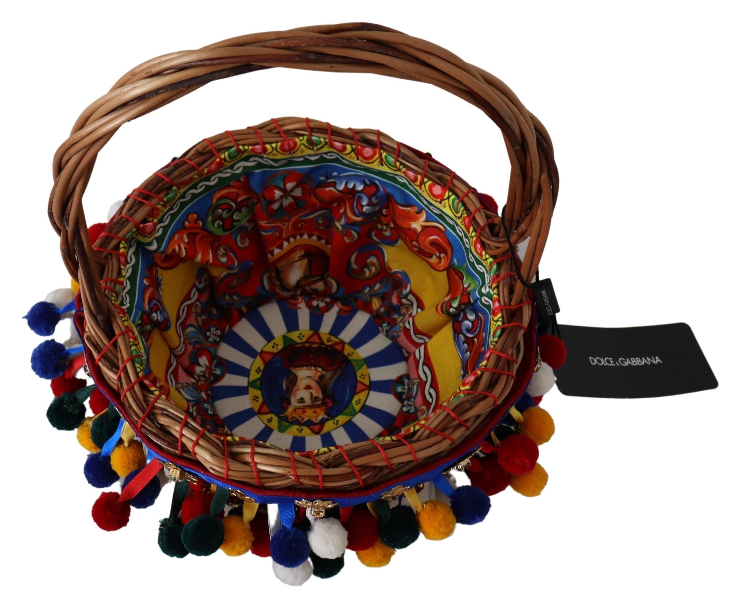 Dolce & Gabbana Multicolor Cotton Embellished Agnese Basket Tote Women's Bag