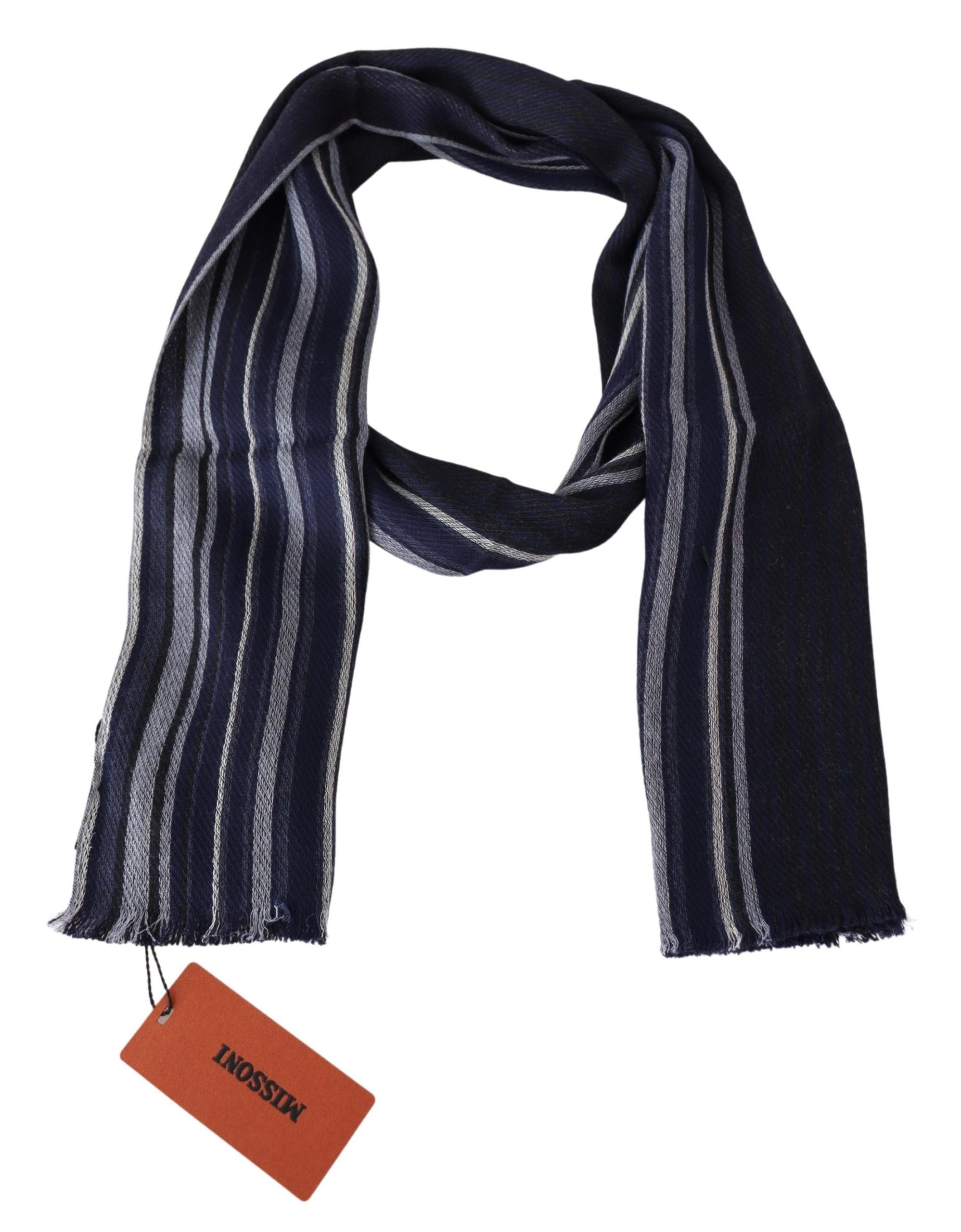 Missoni Multicolor Wool Striped Unisex Wrap Fringes Men's Shawl
