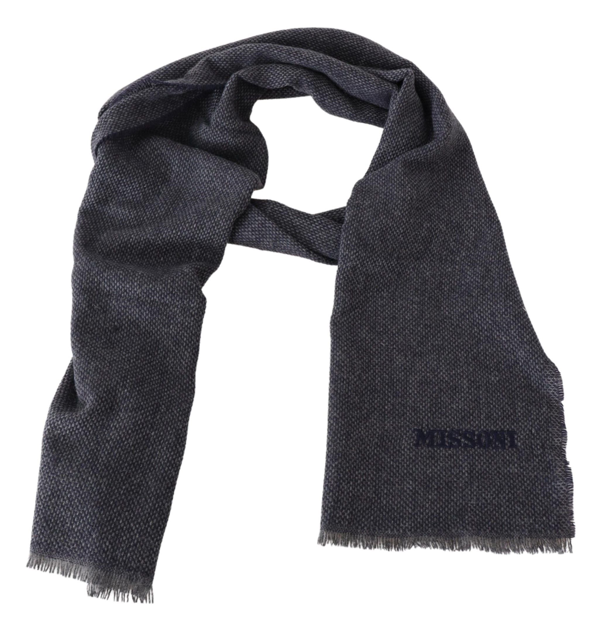 Missoni Elegant Black Wool Scarf with Logo Men's Embroidery