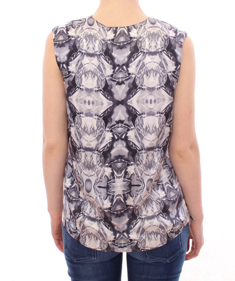 Arzu Kaprol Gray Blue Silk Sleeveless Top Shirt Women's Blouse