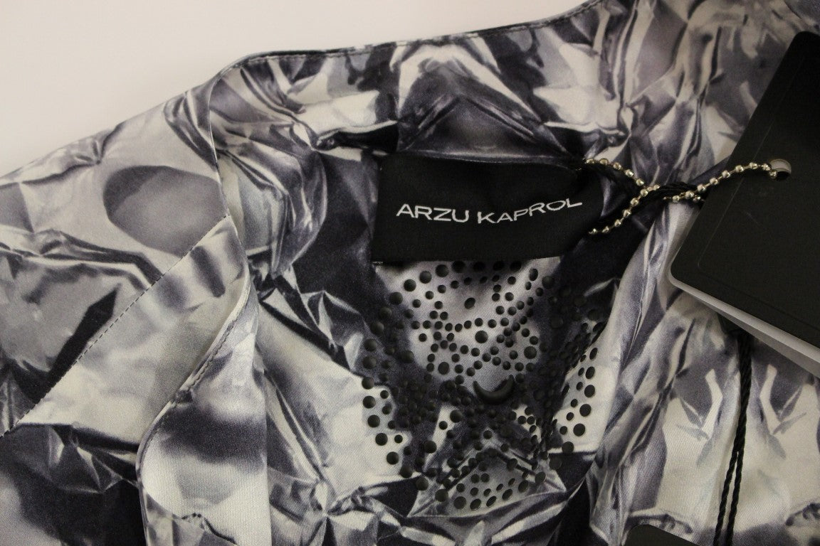 Arzu Kaprol Gray Blue Silk Sleeveless Top Shirt Women's Blouse