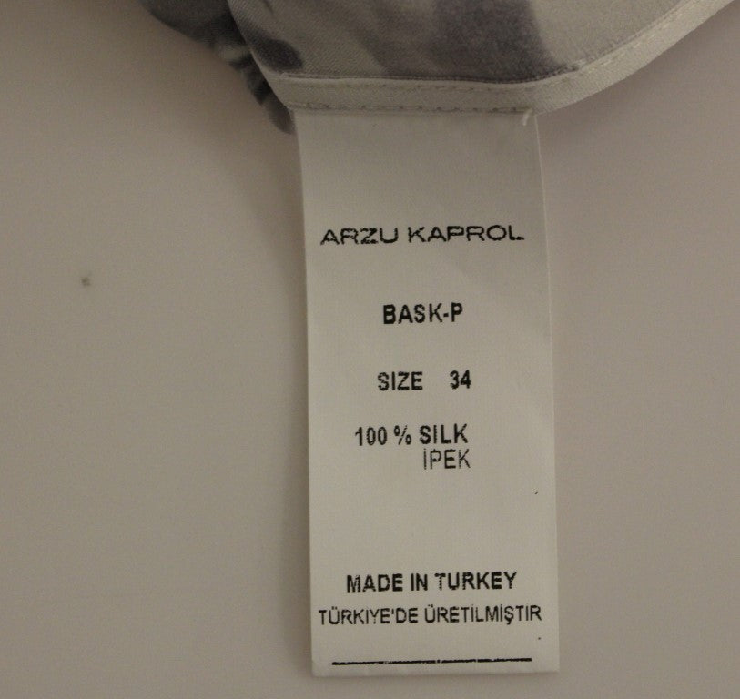 Arzu Kaprol Gray Blue Silk Sleeveless Top Shirt Women's Blouse