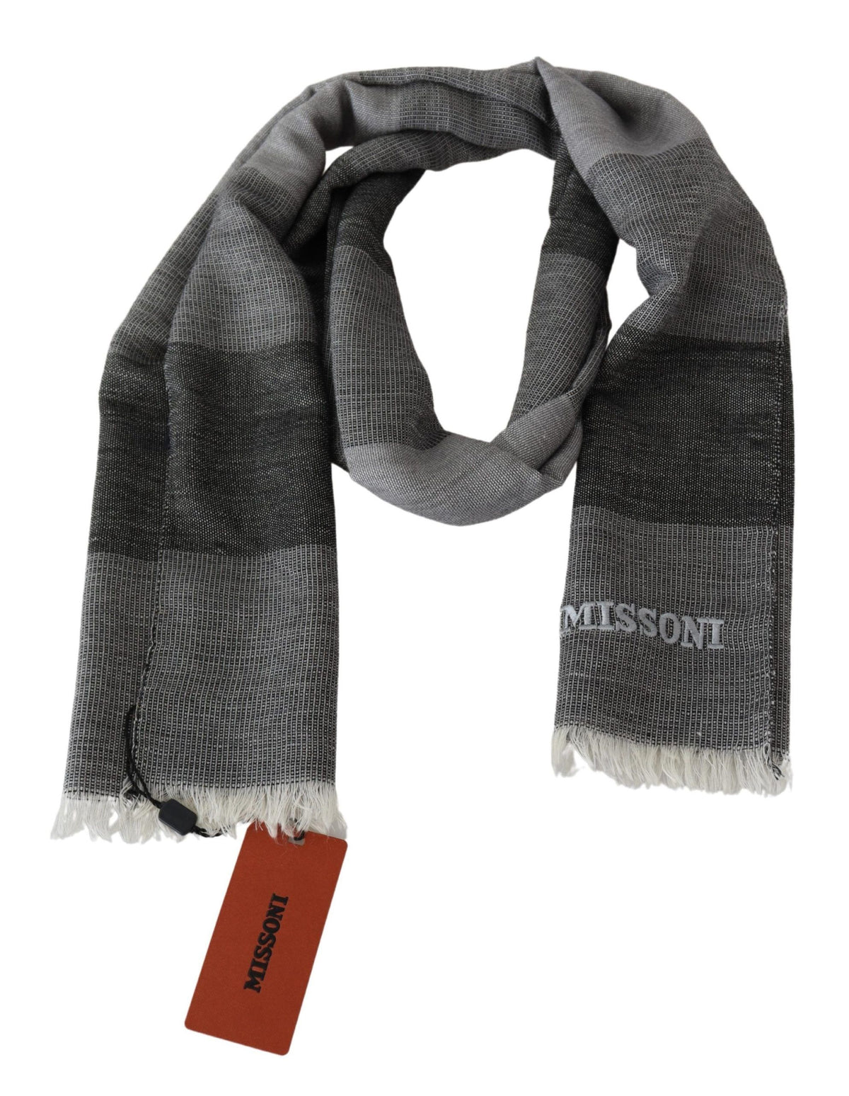 Missoni Gray Striped Wool Unisex Neck Wrap Fringes Men's Scarf