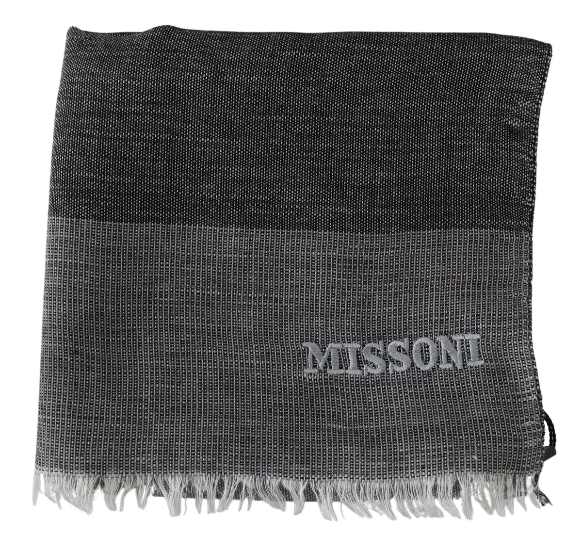 Missoni Gray Striped Wool Unisex Neck Wrap Fringes Men's Scarf