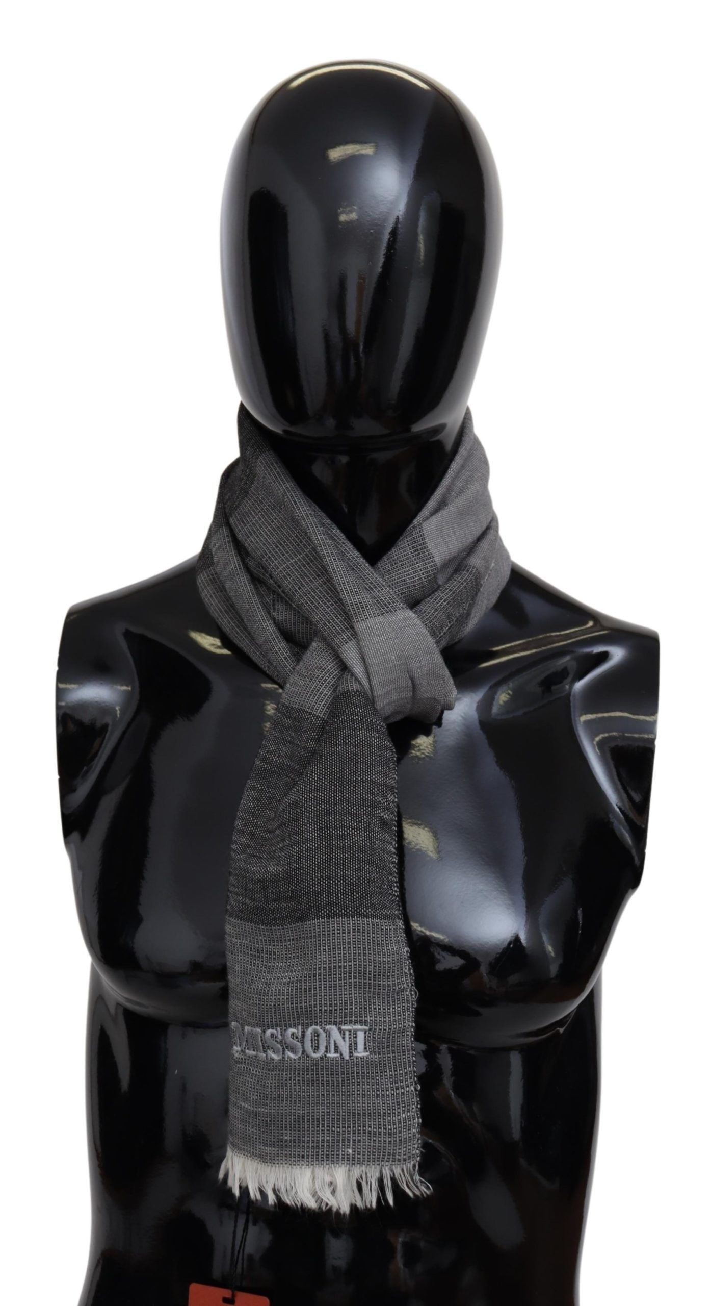 Missoni Gray Striped Wool Unisex Neck Wrap Fringes Men's Scarf