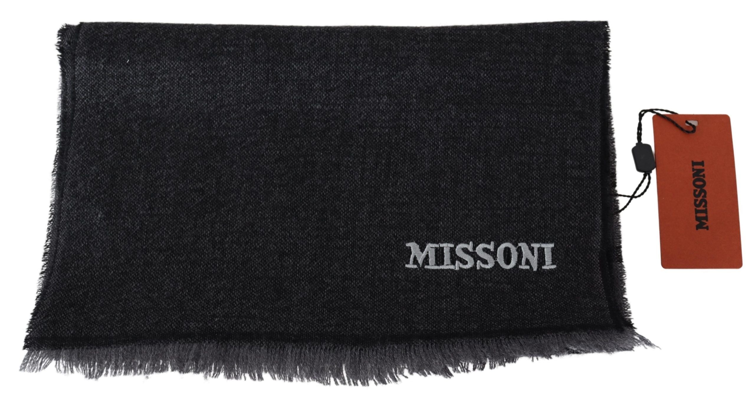 Missoni Black Striped Wool Unisex Neck Wrap Men's Scarf