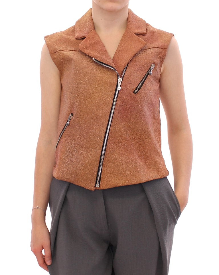 La Maison du Couturier Sleeveless Leather Couture Vest in Rich Women's Brown