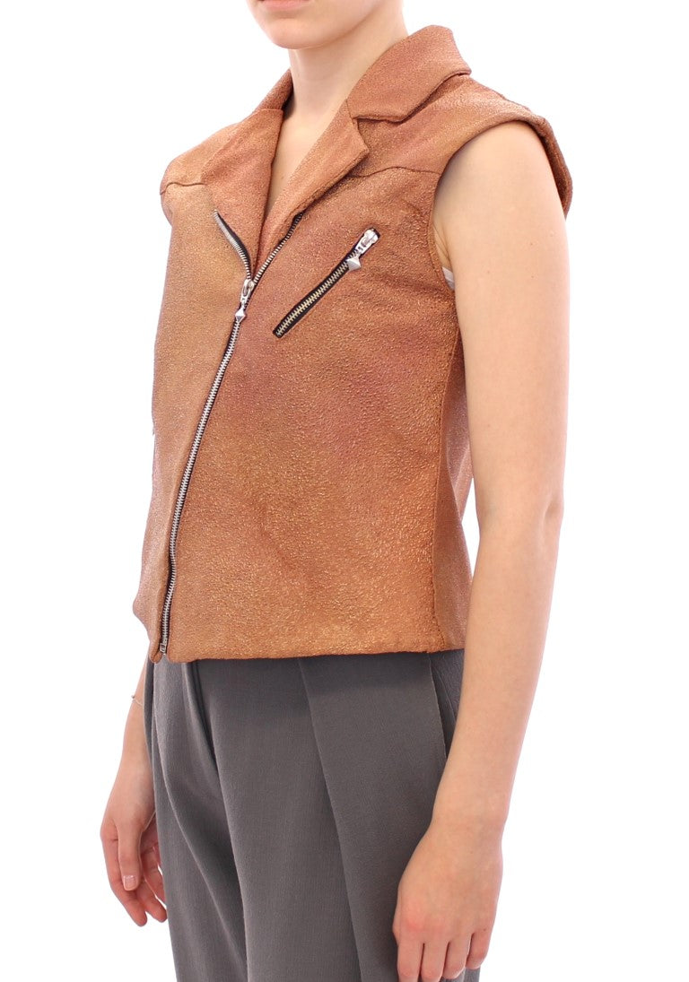 La Maison du Couturier Sleeveless Leather Couture Vest in Rich Women's Brown