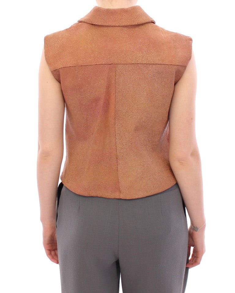 La Maison du Couturier Sleeveless Leather Couture Vest in Rich Women's Brown