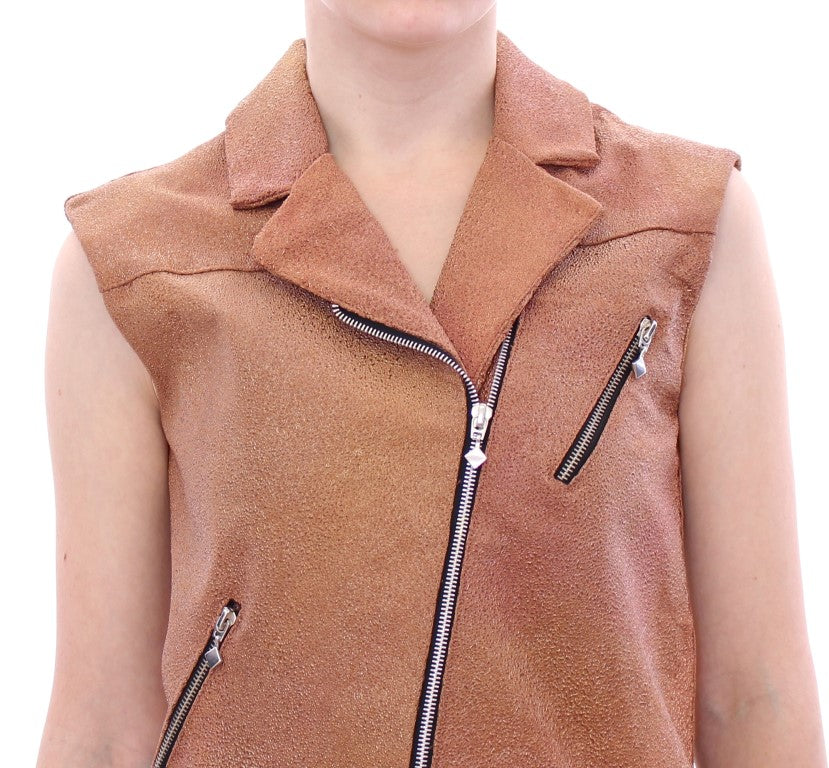 La Maison du Couturier Sleeveless Leather Couture Vest in Rich Women's Brown