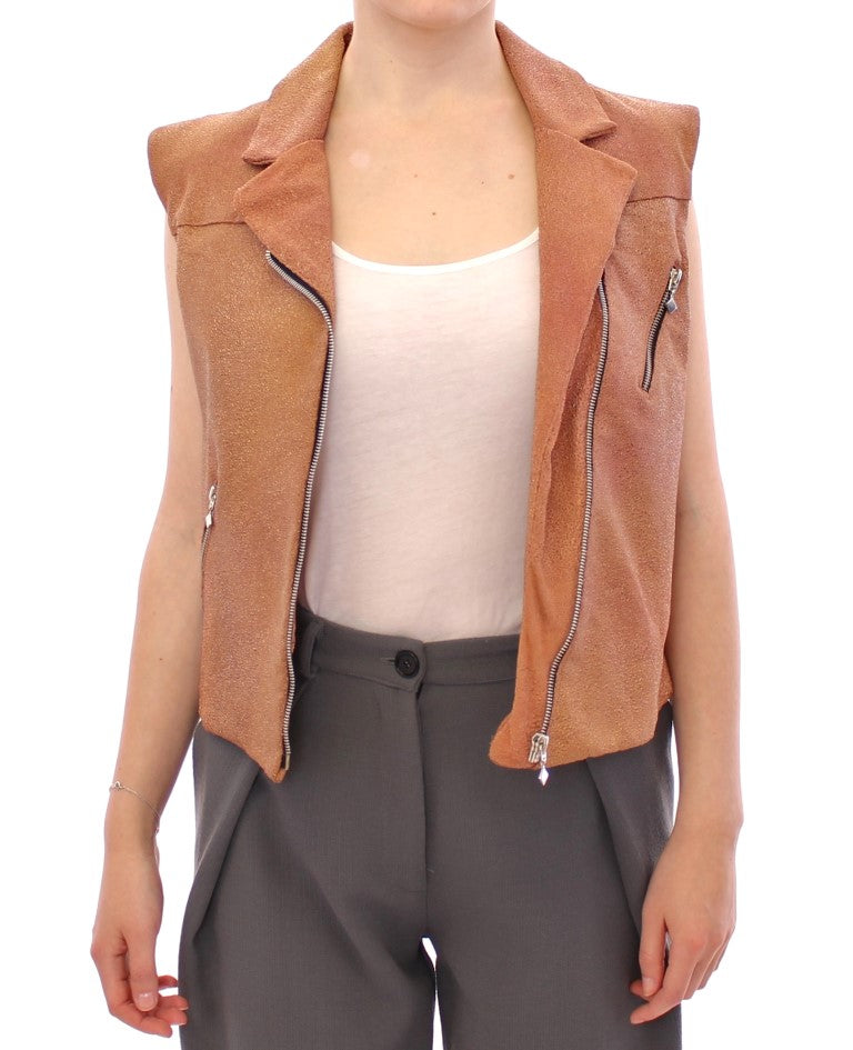 La Maison du Couturier Sleeveless Leather Couture Vest in Rich Women's Brown