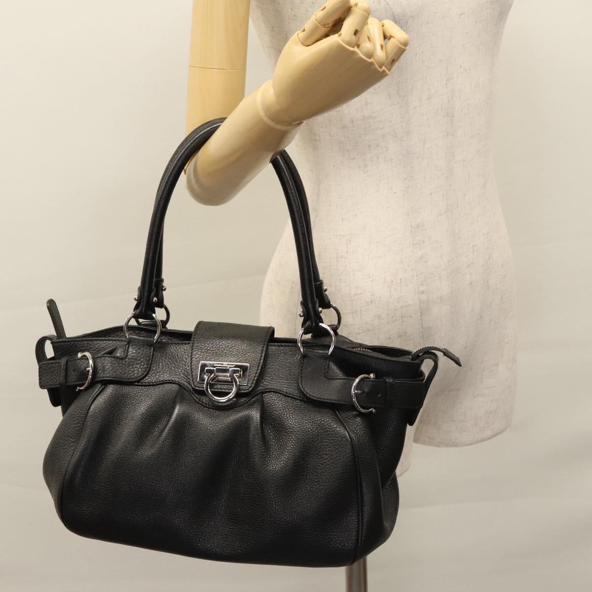 Salvatore Ferragamo Gancini Black Leather Handbag (Pre-Owned)