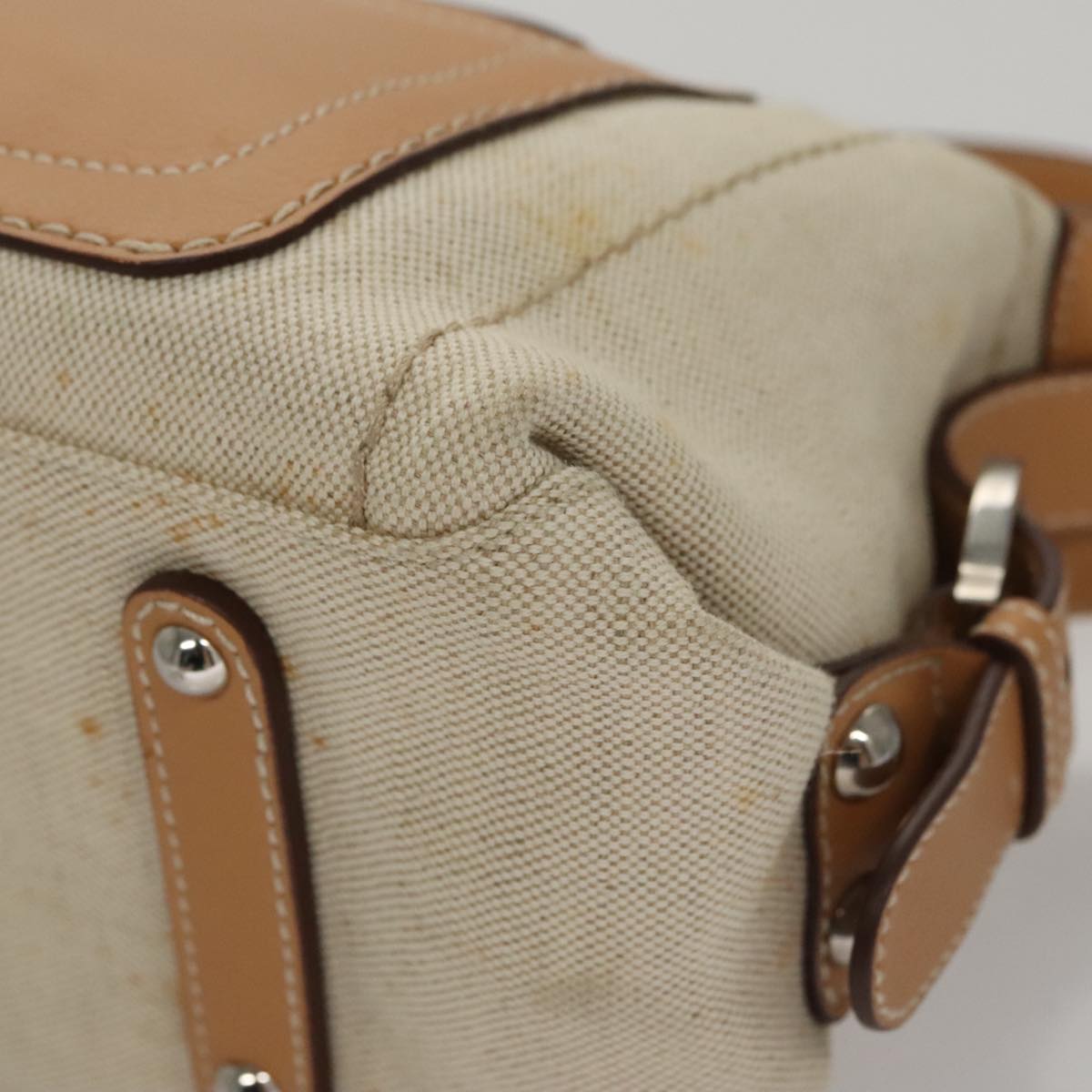 Salvatore Ferragamo Gancini Beige Canvas Shoulder Bag (Pre-Owned)
