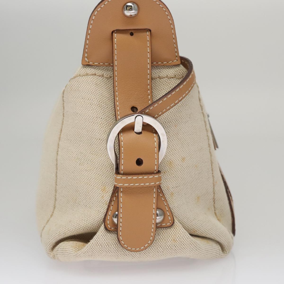 Salvatore Ferragamo Gancini Beige Canvas Shoulder Bag (Pre-Owned)
