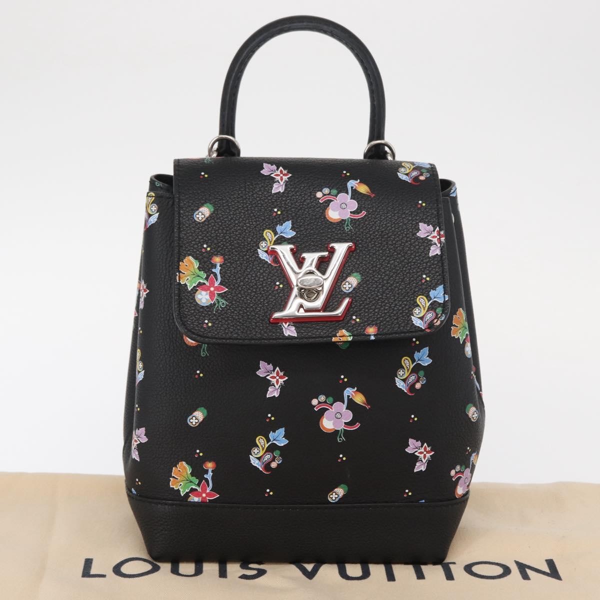 Louis Vuitton Lockme Floral Printed Leather Black Leather Backpack Bag (Pre-Owned)