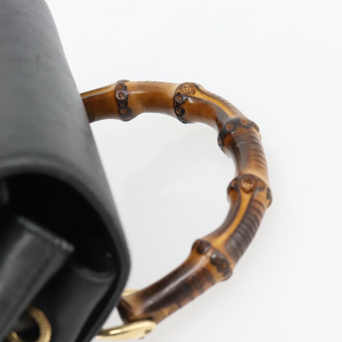 Gucci Vintage Bamboo Leather Black Leather Backpack Bag (Pre-Owned)