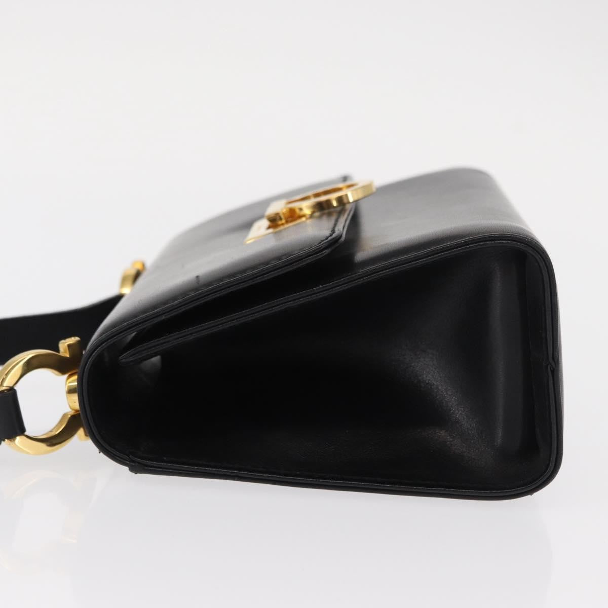 Salvatore Ferragamo Gancini Flap Leather Black Leather Shoulder Bag Bag (Pre-Owned)