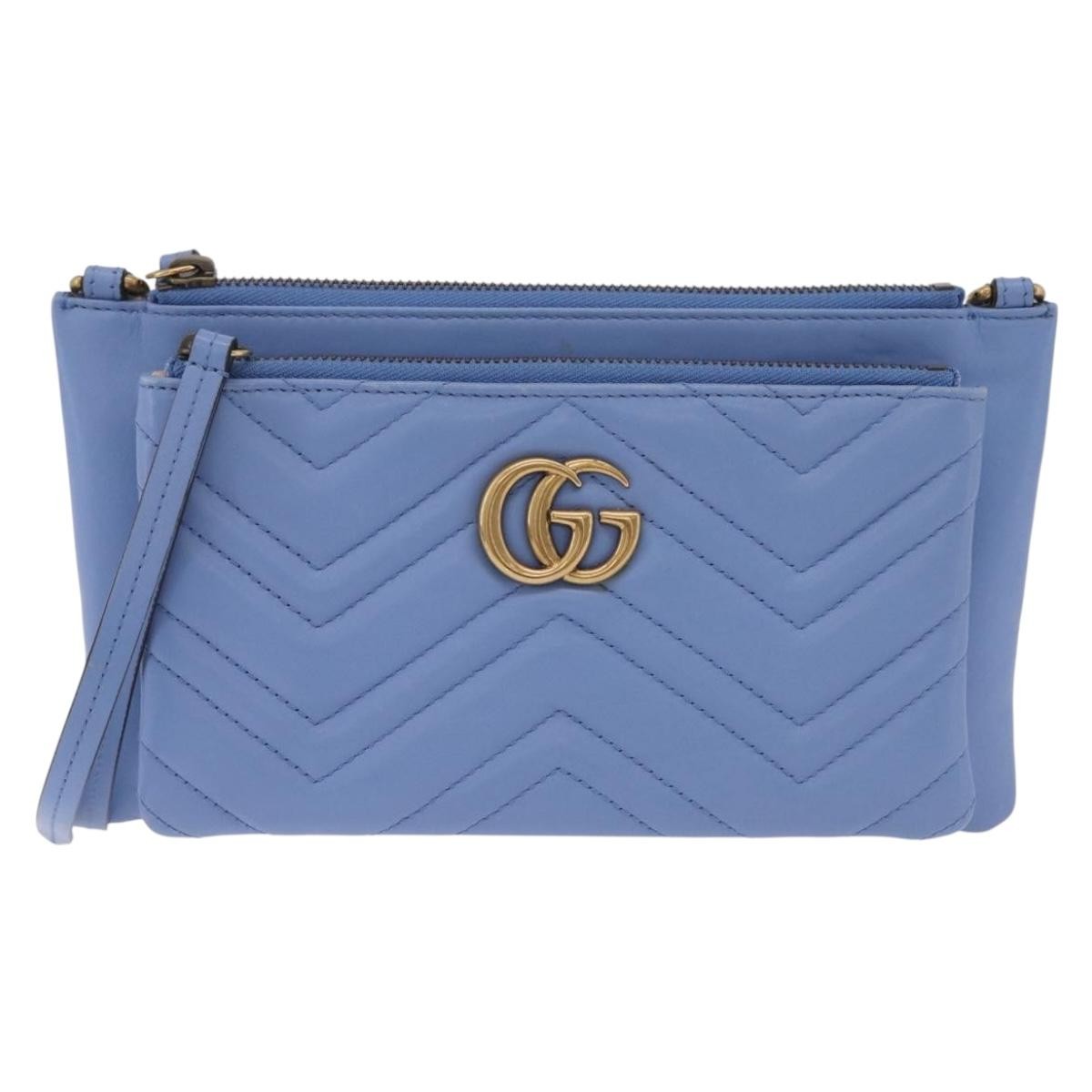 Gucci Gg Marmont Double Matelasse Leather Blue Leather Crossbody Bag Bag (Pre-Owned)