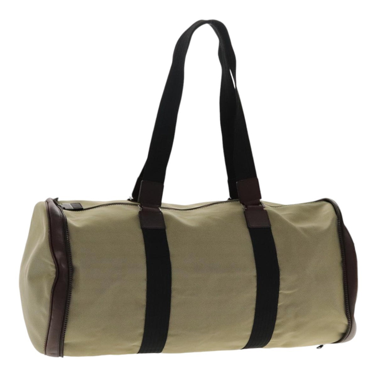 Salvatore Ferragamo Boston Leather Beige Canvas Handbag (Pre-Owned)