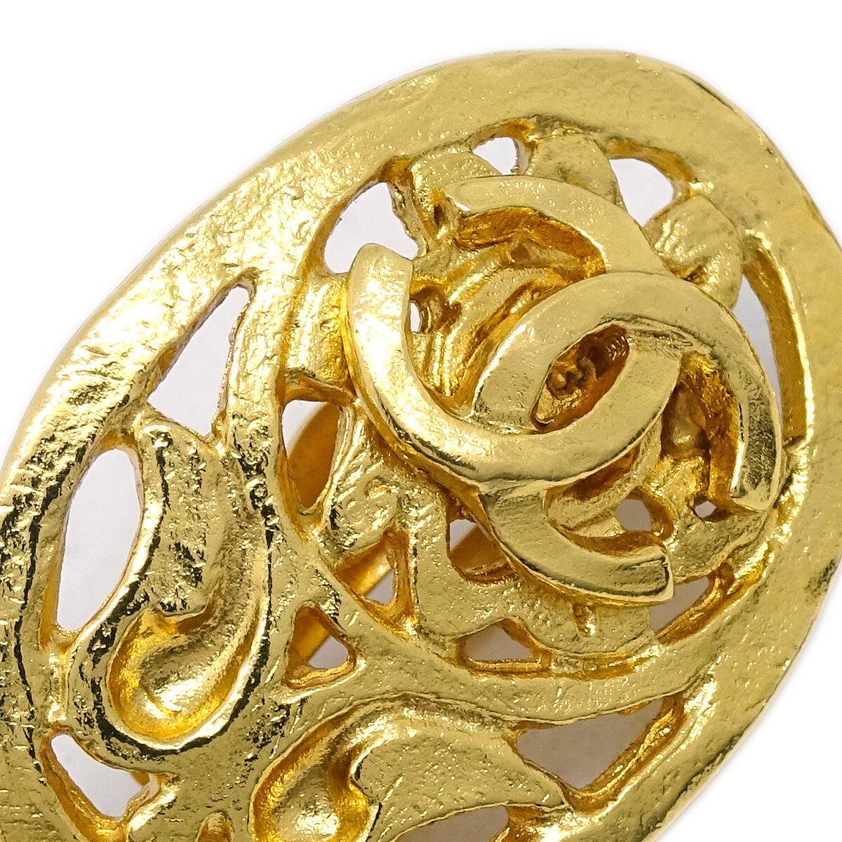 Chanel Cc Oval Tag Drop Hoop Metal Gold Gold_Plated Earrings Jewelry (Pre-Owned)