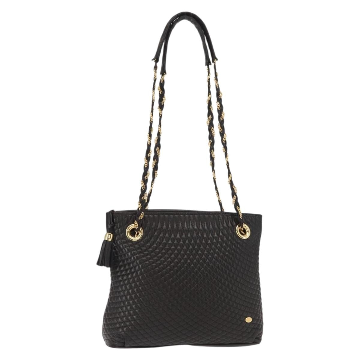 Bally Vintage Chain Quilted Leather Black Leather Shoulder Bag Bag (Pre-Owned)