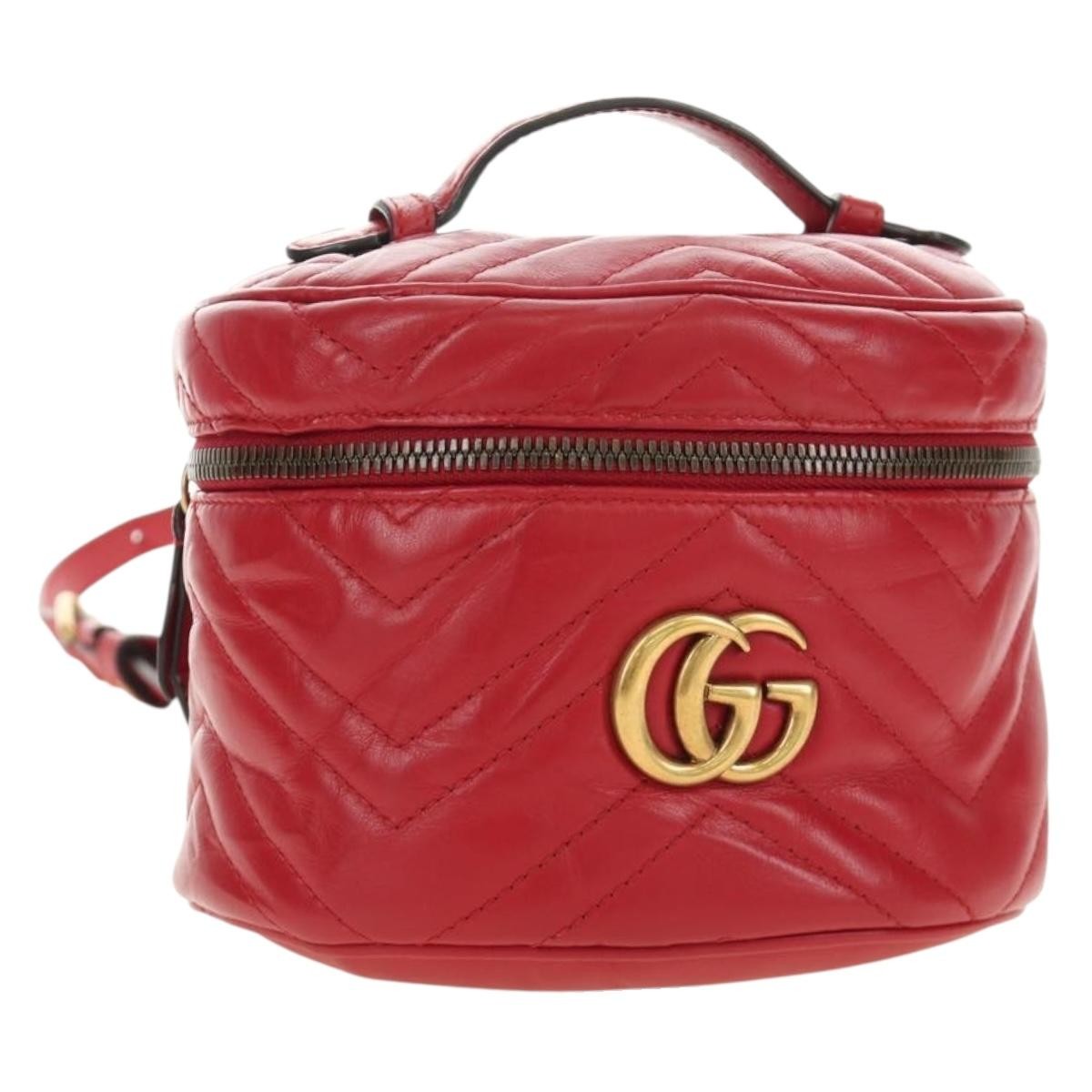 Gucci Gg Marmont Vanity Matelasse Leather Red Leather Backpack Bag (Pre-Owned)