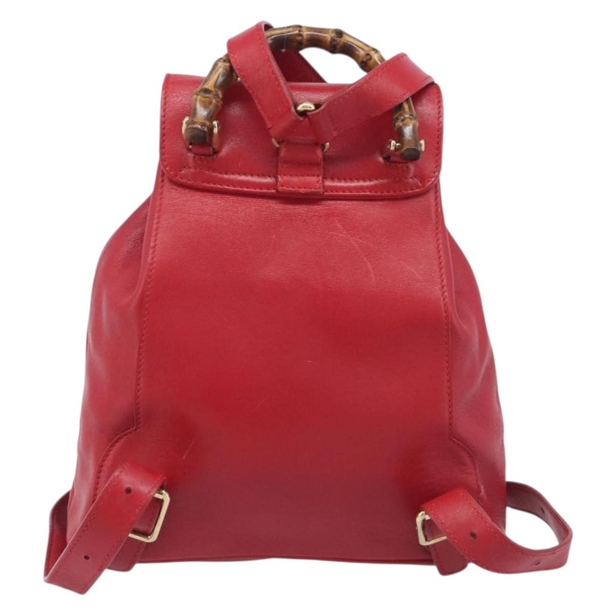 Gucci Vintage Bamboo Leather Red Leather Backpack Bag (Pre-Owned)