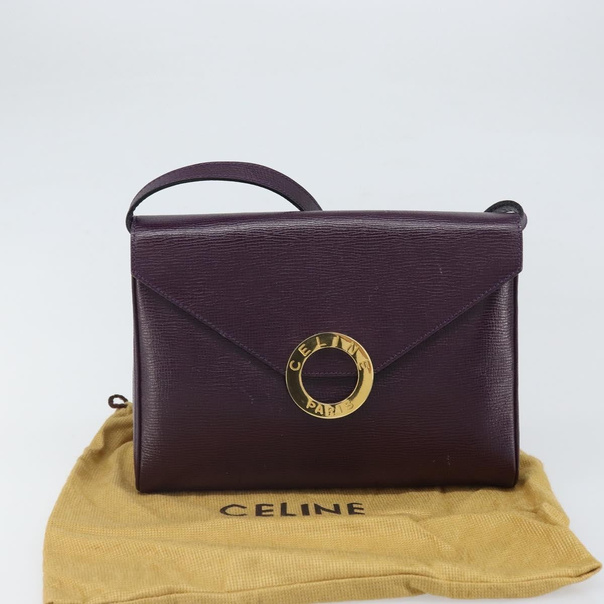 Celine Circle Logo Leather Purple Leather Shoulder Bag Bag (Pre-Owned)