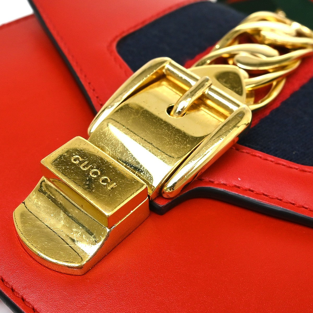 Gucci Sylvie Chain Leather Red Leather Shoulder Bag Bag (Pre-Owned)