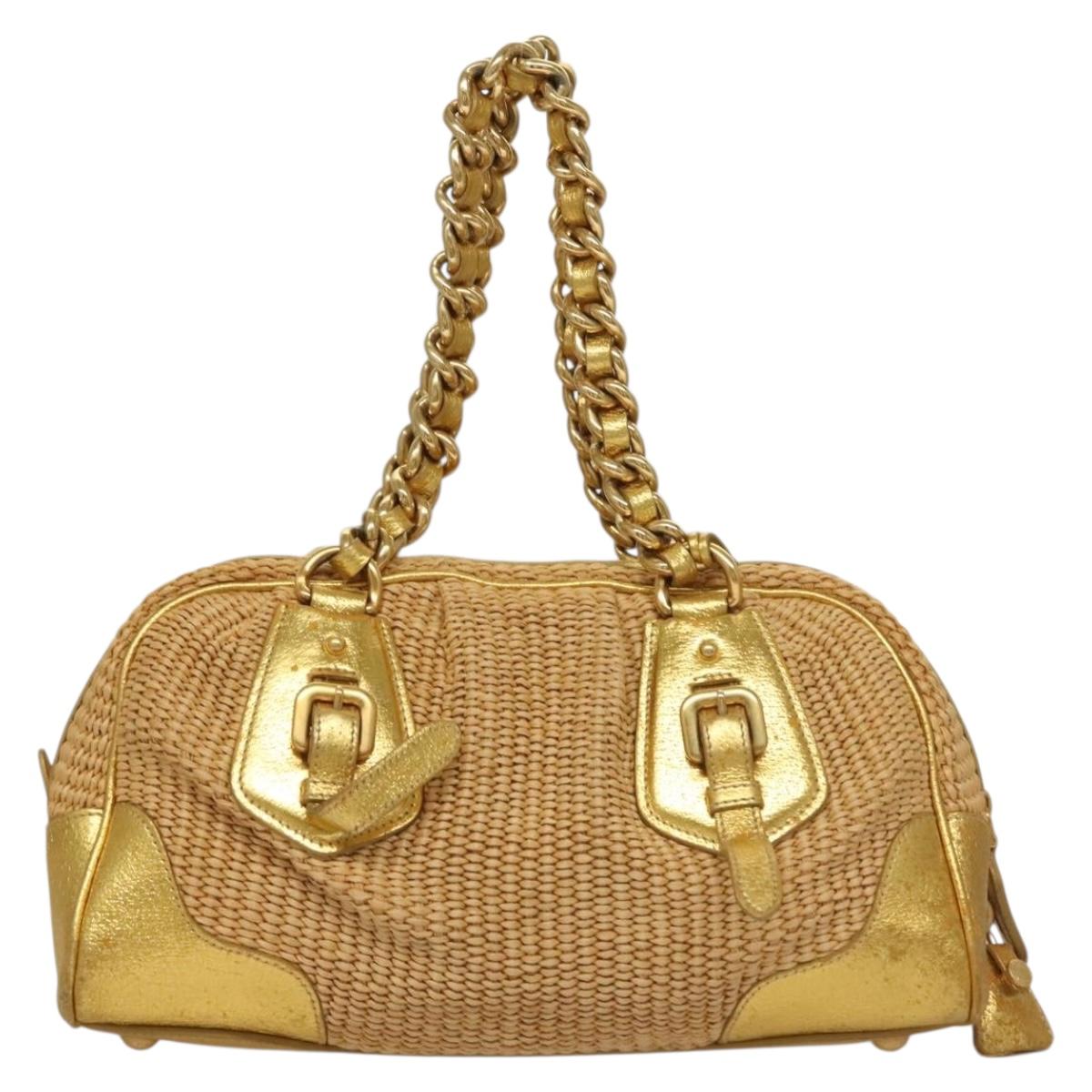 Prada Gold Nylon Shoulder Bag (Pre-Owned)