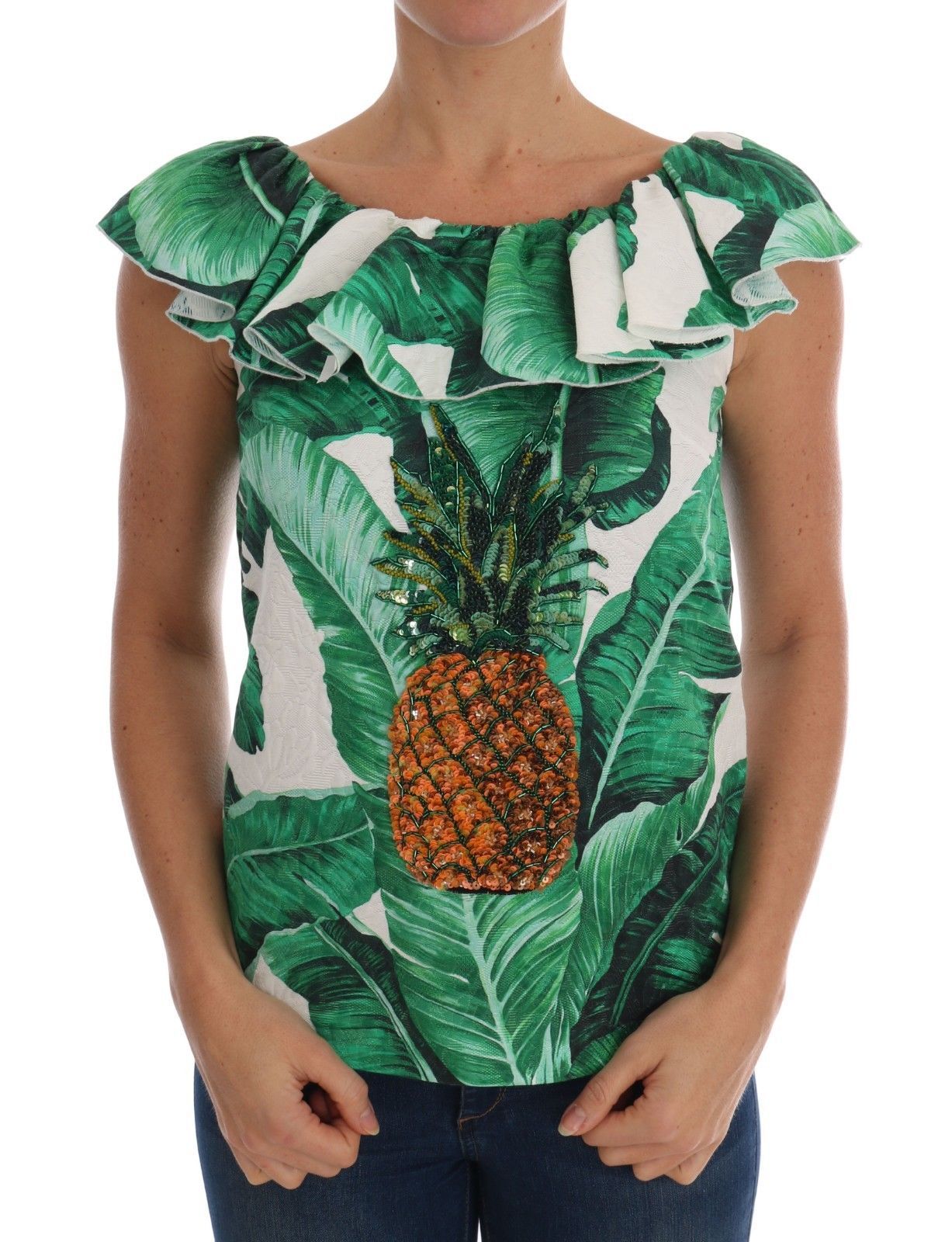 Dolce & Gabbana Pineapple Banana Sequins Blouse Women's T-shirt