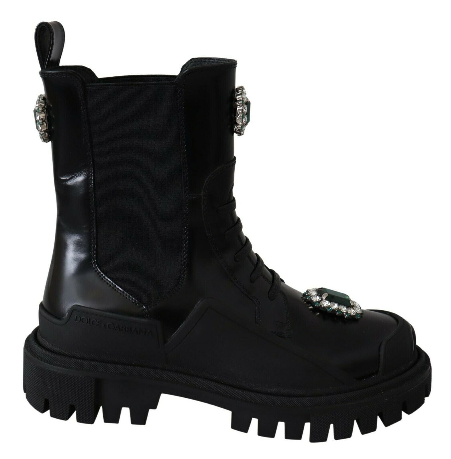 Dolce & Gabbana Black Leather Crystal Combat Women's Boots