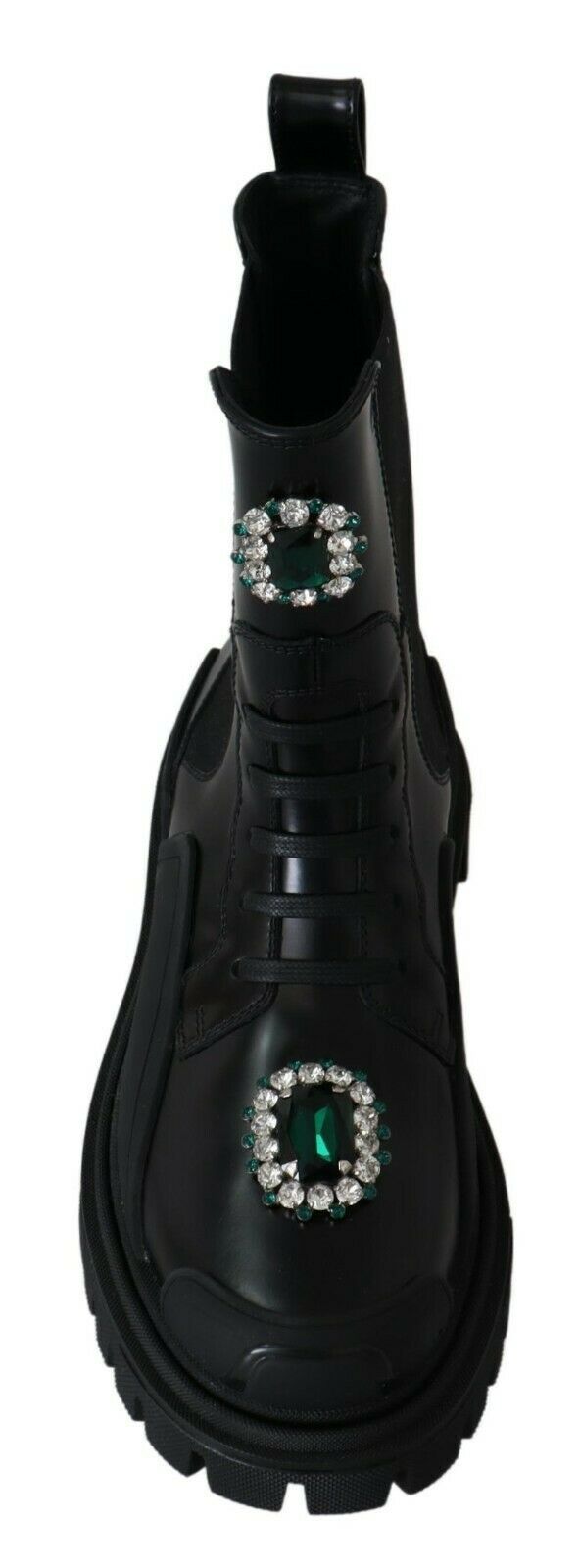 Dolce & Gabbana Black Leather Crystal Combat Women's Boots