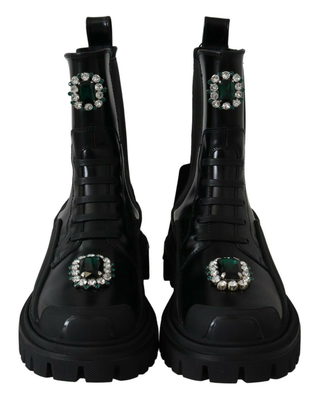 Dolce & Gabbana Black Leather Crystal Combat Women's Boots