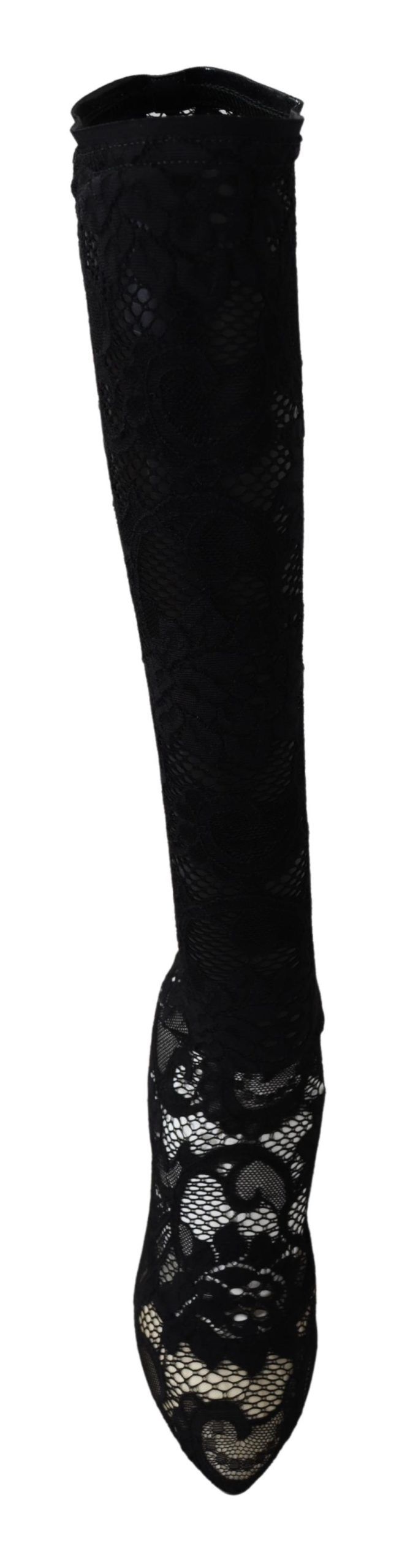 Dolce & Gabbana Black Taormina Lace Socks Boots Shoes Women's Pumps