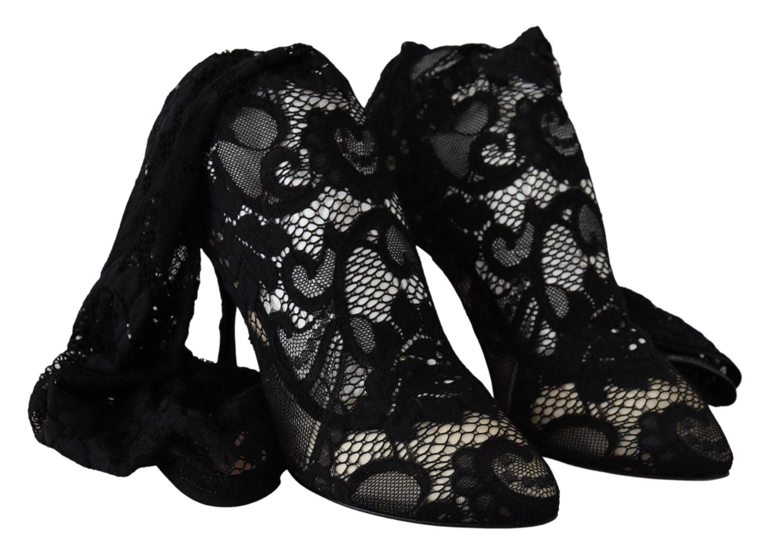 Dolce & Gabbana Black Taormina Lace Socks Boots Shoes Women's Pumps