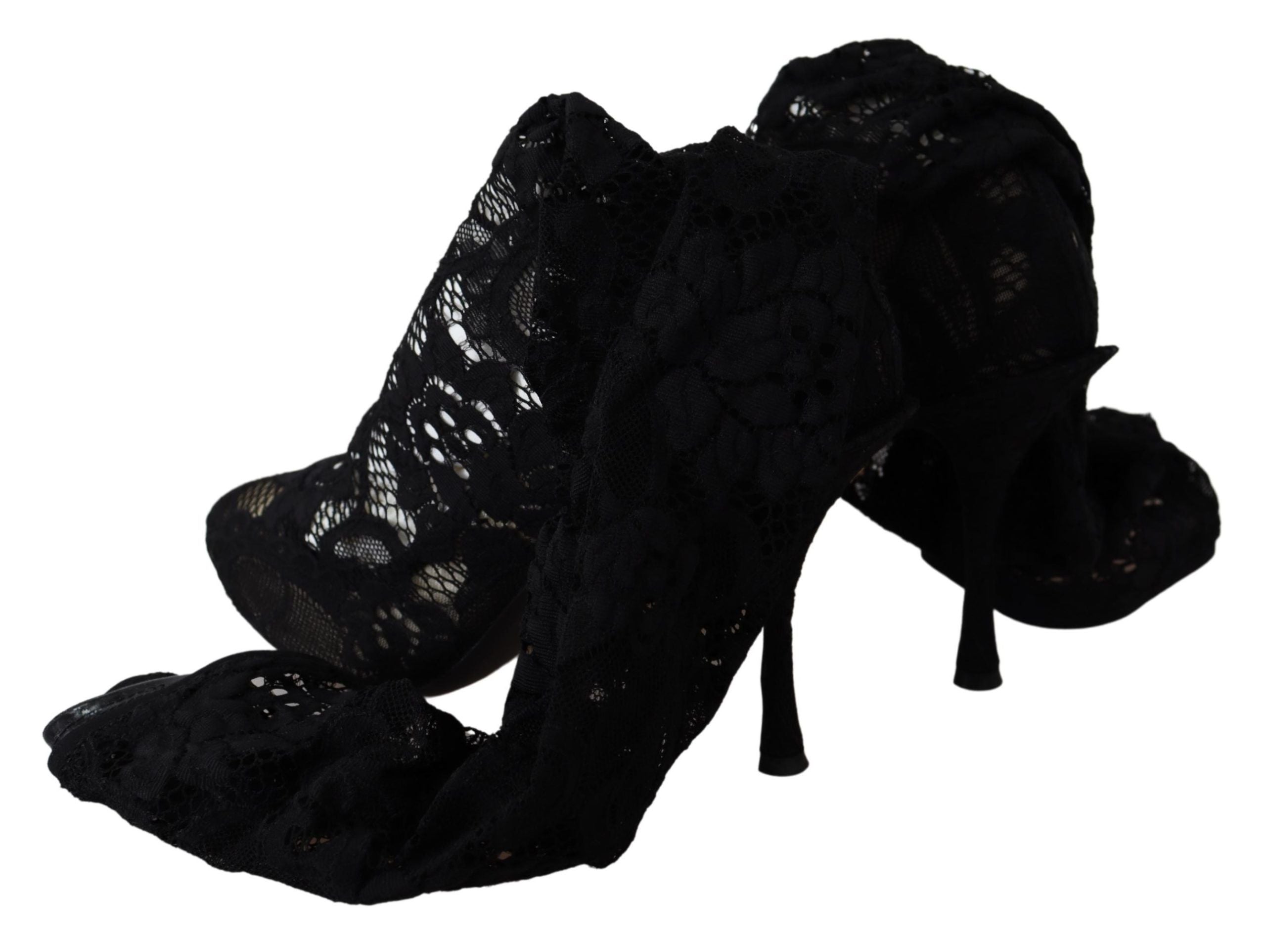 Dolce & Gabbana Black Taormina Lace Socks Boots Shoes Women's Pumps