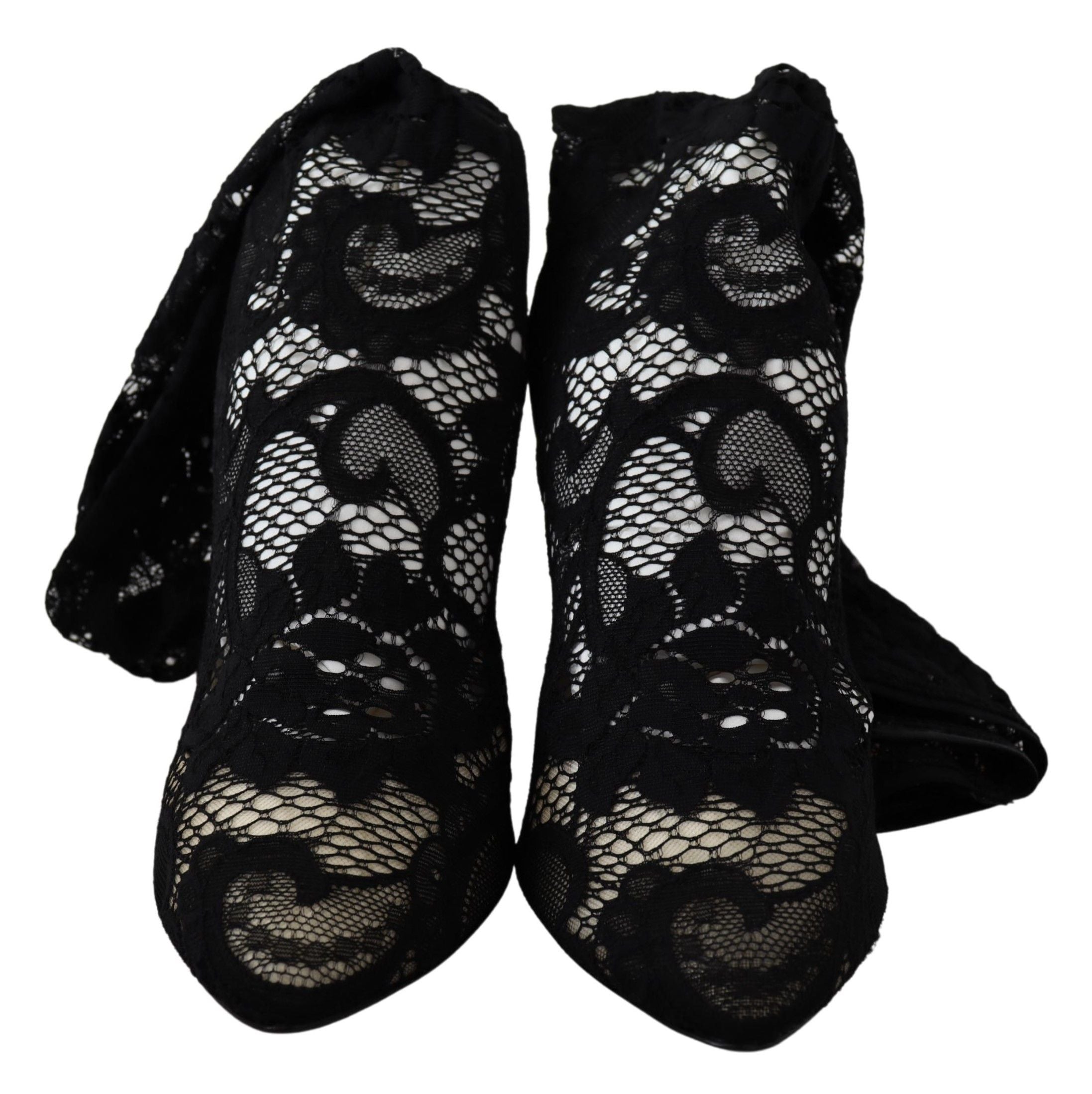 Dolce & Gabbana Black Taormina Lace Socks Boots Shoes Women's Pumps