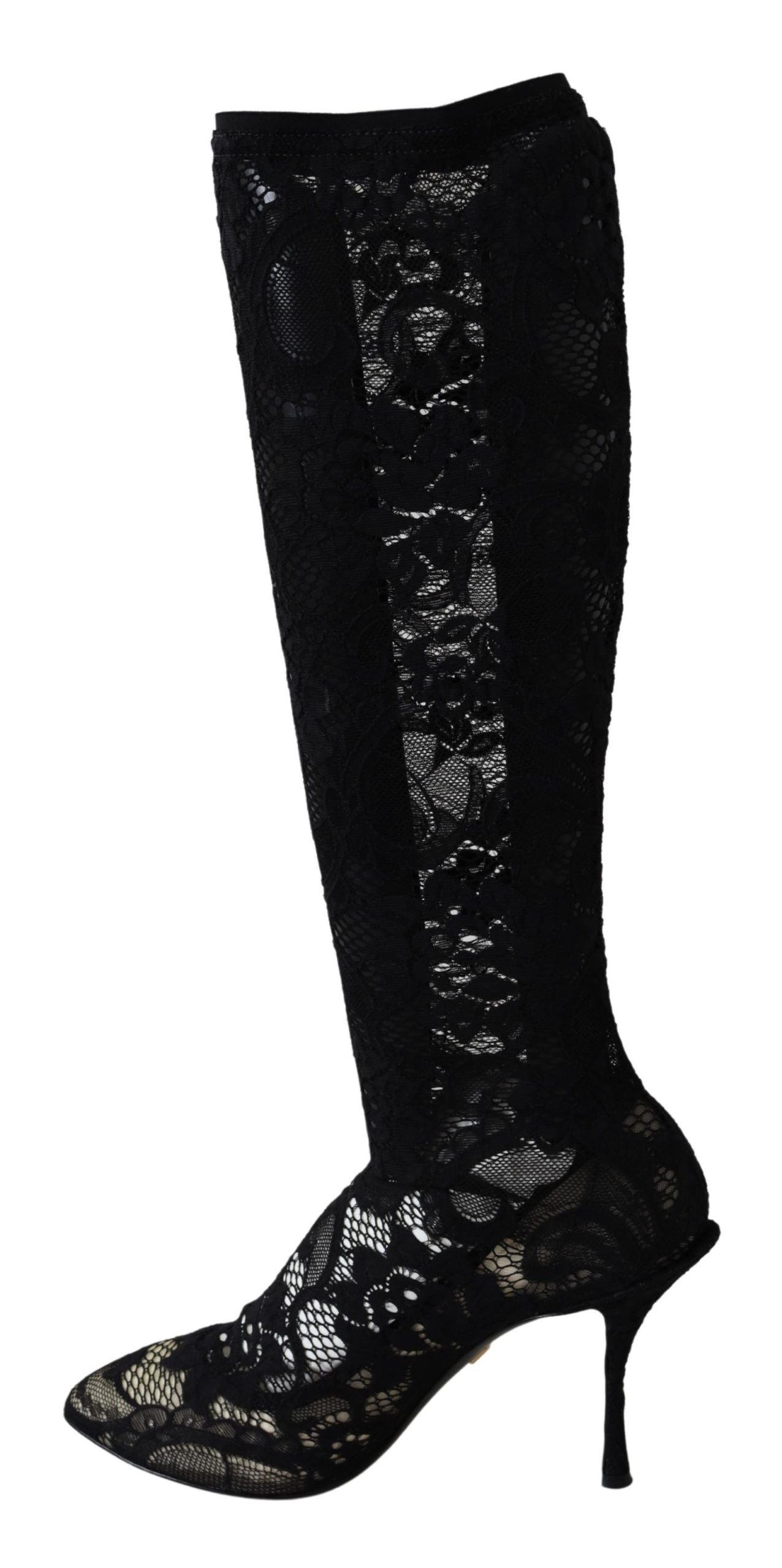Dolce & Gabbana Black Taormina Lace Socks Boots Shoes Women's Pumps