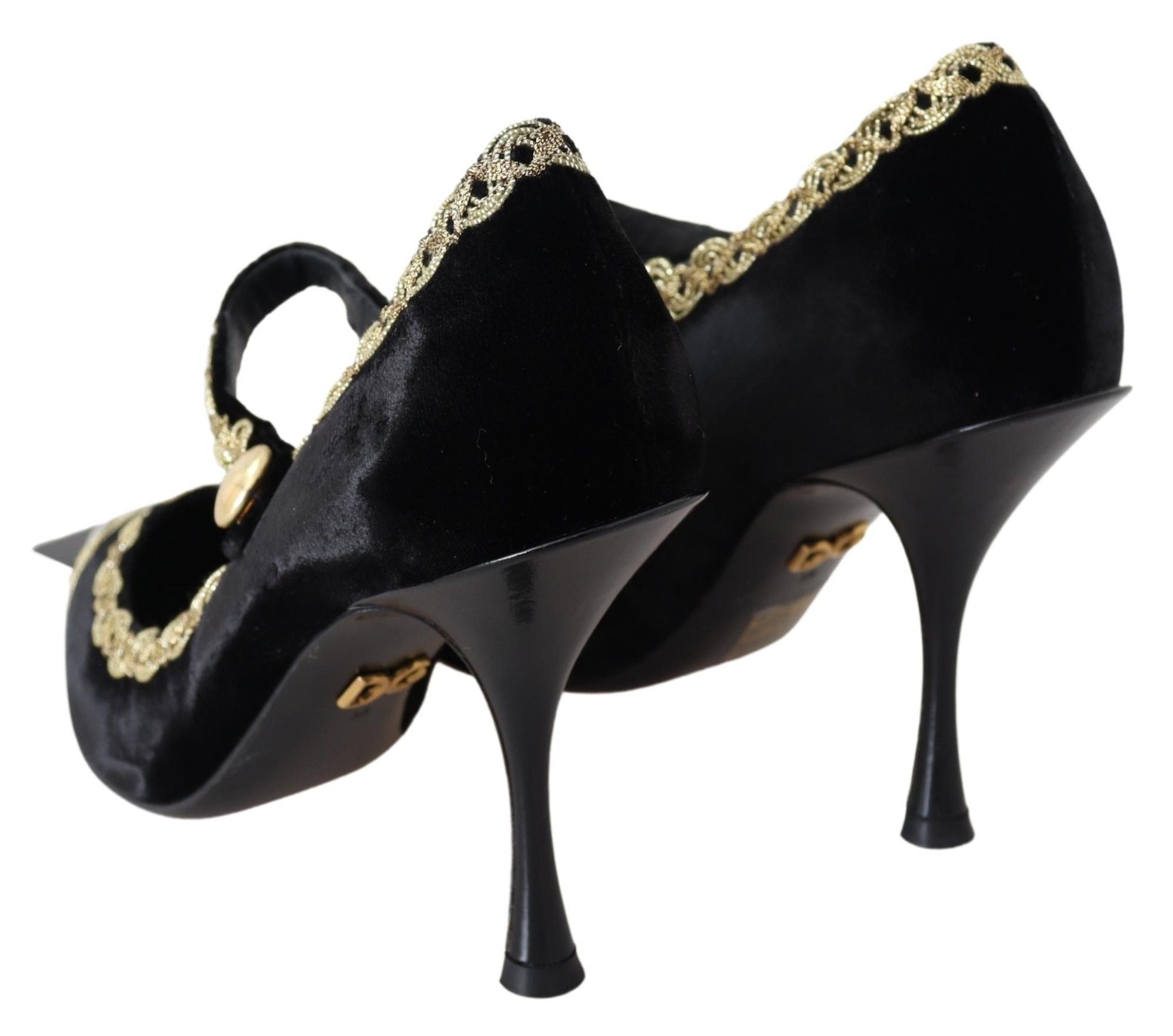 Dolce & Gabbana Black Velvet Gold Mary Janes Women's Pumps