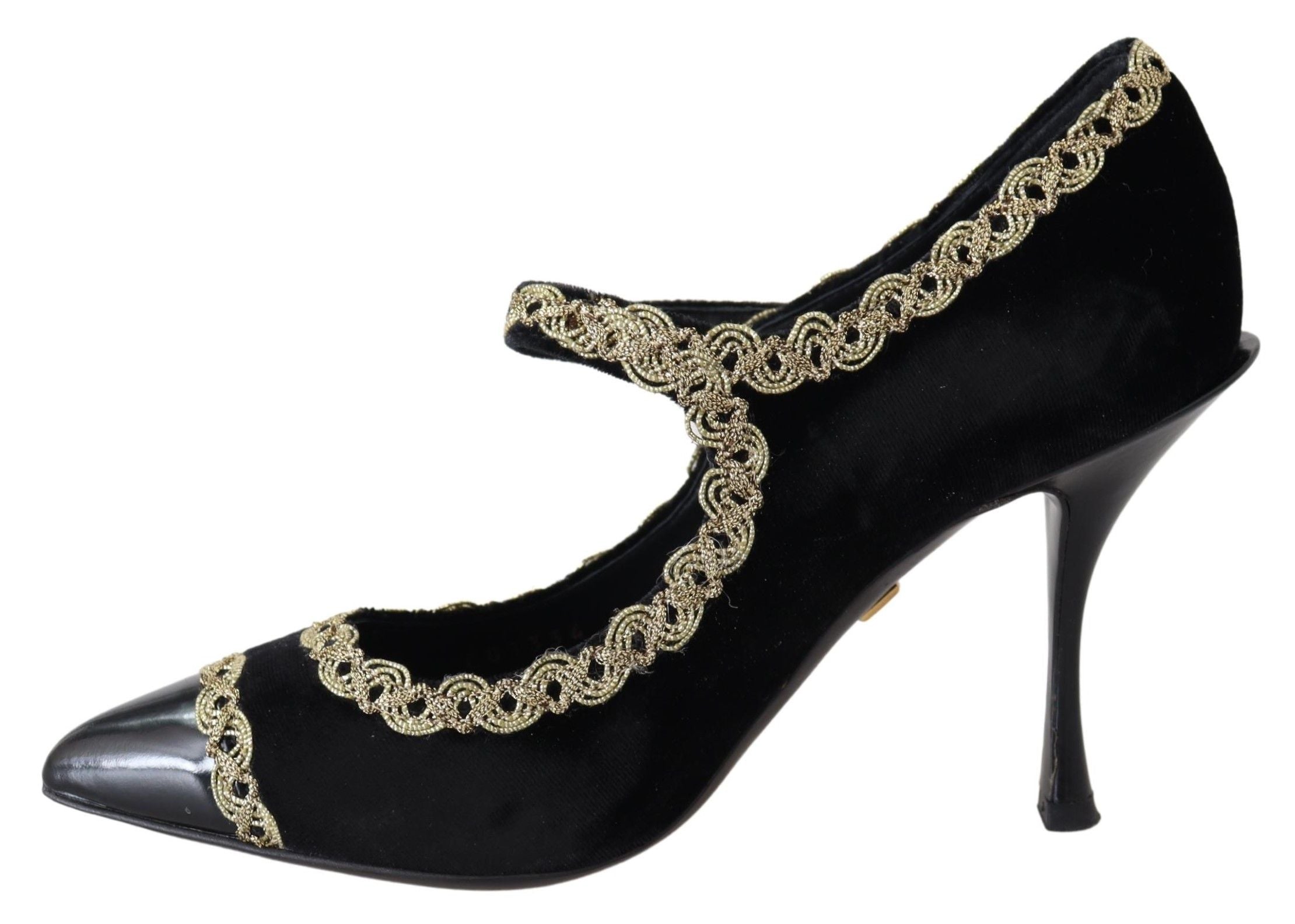 Dolce & Gabbana Black Velvet Gold Mary Janes Women's Pumps
